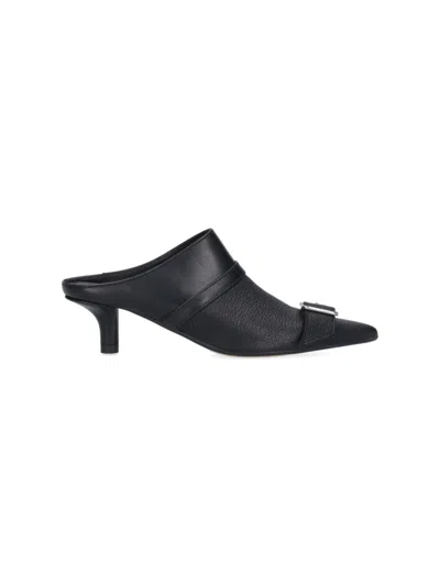 Mm6 Maison Margiela Leather Buckle Mules In Black