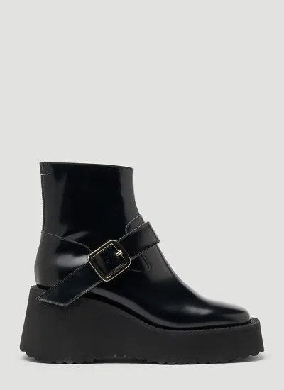 Mm6 Maison Margiela Buckled Wedge Ankle Boots In Black