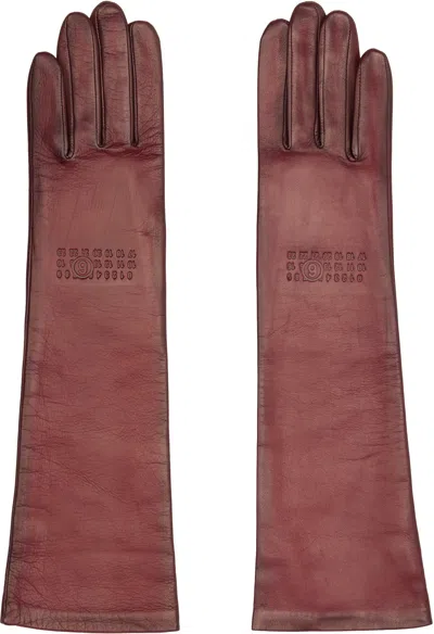 Mm6 Maison Margiela Burgundy Agnelle Edition Mid-length Leather Gloves