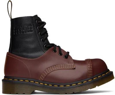 Mm6 Maison Margiela Burgundy & Black Dr. Martens Edition 1460 Twist St Boots In H6077 Oxblood Red/bl