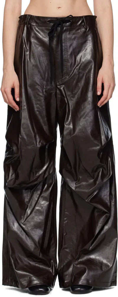 Mm6 Maison Margiela Burgundy Draped Faux-leather Trousers