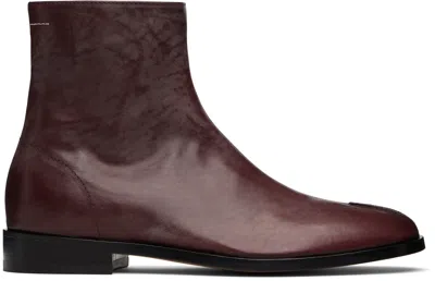 Mm6 Maison Margiela Burgundy New Classic Stitch Ankle Boots In Blue