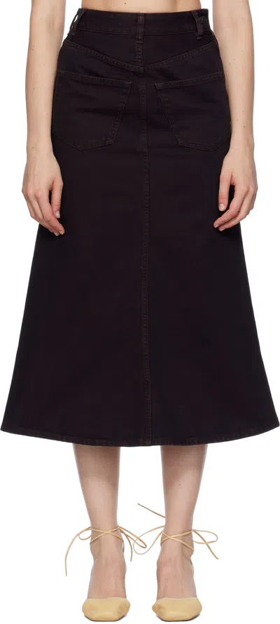 Mm6 Maison Margiela Burgundy Overdyed Reversed Denim Midi Skirt