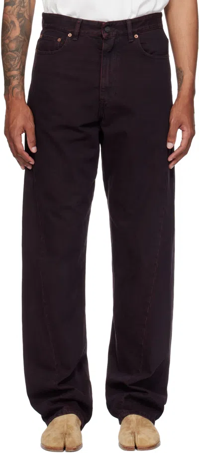 Mm6 Maison Margiela Burgundy Twisted Seam Jeans In Brown