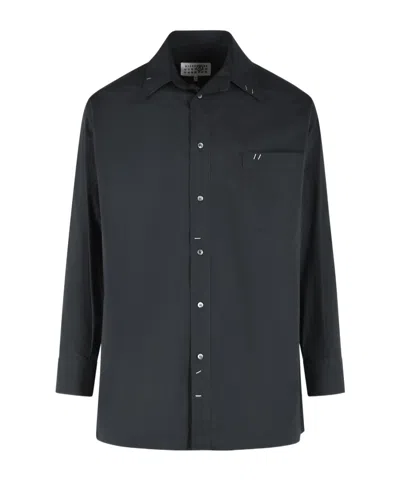 Mm6 Maison Margiela Cotton Shirt Chest Pocket Cuffed Sleeves In Gray