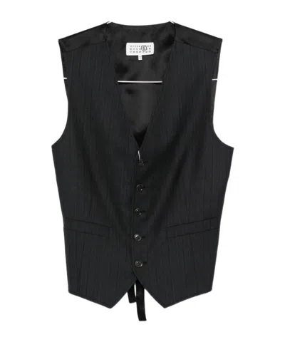 Mm6 Maison Margiela Pinstriped Button Vest In Brown