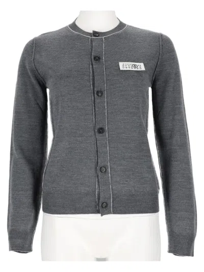 Mm6 Maison Margiela Button-down Grey Knit Cardigan With Subtle Patch Detail In Gray