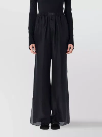 Mm6 Maison Margiela Buttoned Elastic Waist High Rise Wide Leg Trousers In Black