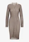 Mm6 Maison Margiela Knee-length Asymmetric Hem Cardigan With Ribbed Texture In Brown