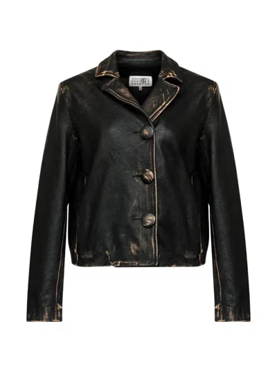 Mm6 Maison Margiela Buttoned Leather Jacket In Black