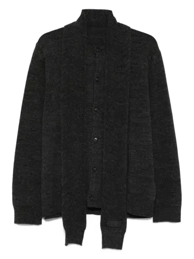 Mm6 Maison Margiela Buttoned Tie-neck Cardigan In Gray