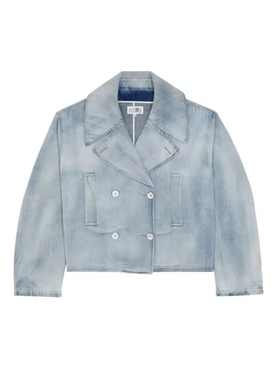 Mm6 Maison Margiela Buttoned-up Cotton Jacket In Blue