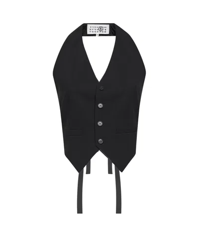 Mm6 Maison Margiela Black Virgin Wool Blend Waistcoat With Ties