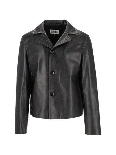 Mm6 Maison Margiela Button-up Notched-lapel Biker Jacket In Black