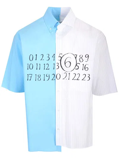 Mm6 Maison Margiela Cotton Shirt Graphic Print In Blue