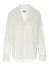 Mm6 Maison Margiela Mm6 By Maison Margiela V-neck Cotton Shirt With Long Cuffed Sleeves In White