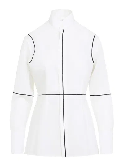 Mm6 Maison Margiela Stand-up Collar Off-white Cotton Shirt With Geometric Stripes