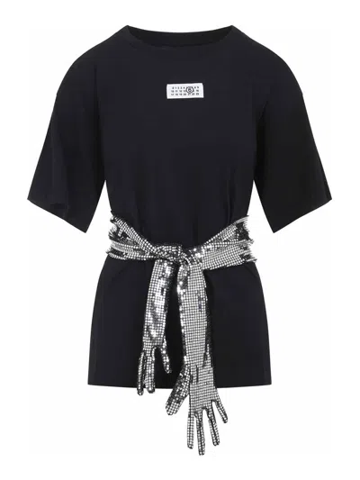 Mm6 Maison Margiela Short-sleeve Black T-shirt With Disco-style Gloves
