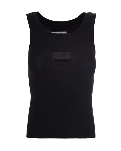 Mm6 Maison Margiela Numeric Logo Patch Stretch Cotton Tank In Blue