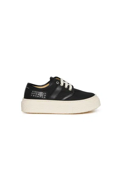 Mm6 Maison Margiela Kids' Canvas Low Trainers With Numeric Logo In Black