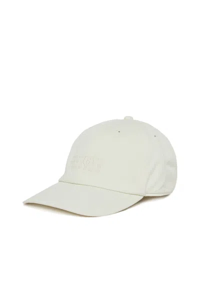 Mm6 Maison Margiela Cappello Da Baseball In Gabardina Effetto Vissuto In White