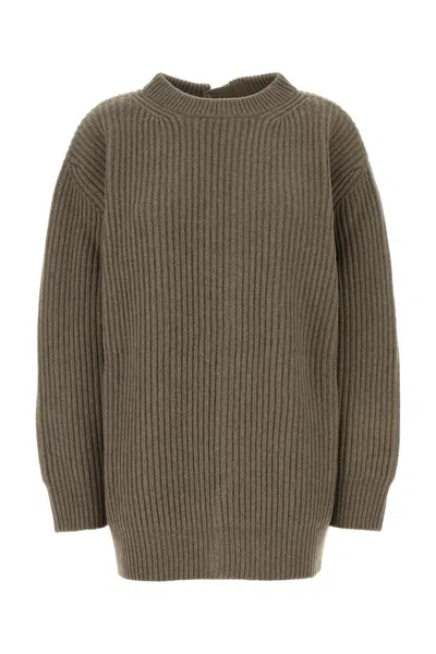 Mm6 Maison Margiela Oversized Wool Blend Sweater With Crew Neck In Brown