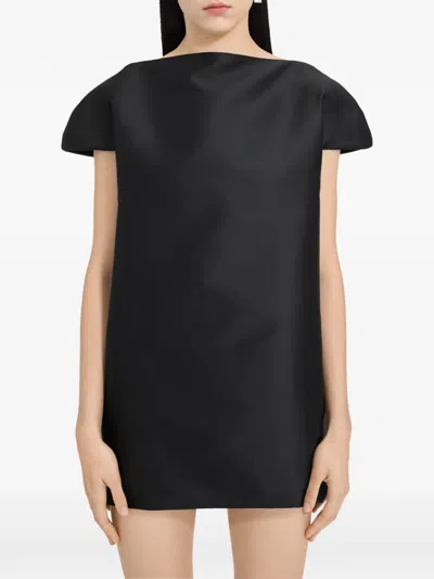 Mm6 Maison Margiela Silk Blend Mini Dress Structured Shoulders In Black
