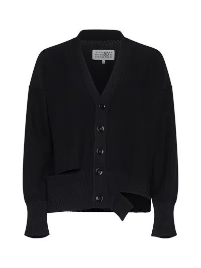 Mm6 Maison Margiela Mm6 By Maison Margiela Relaxed Fit Black Wool Knit Cardigan
