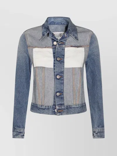 Mm6 Maison Margiela Casual Jacket With Long Sleeves And Contrast Panels In Blue