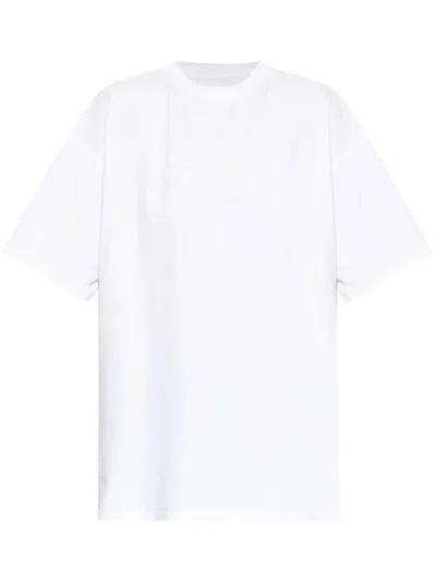 Mm6 Maison Margiela Casual White Cotton T-shirt With Crew Neck Design