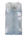 Mm6 Maison Margiela Mm6 By Maison Margiela Sleeveless Front-zip Top In Distressed Denim
