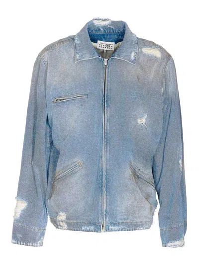 Mm6 Maison Margiela Denim Distressed Jacket In Blue