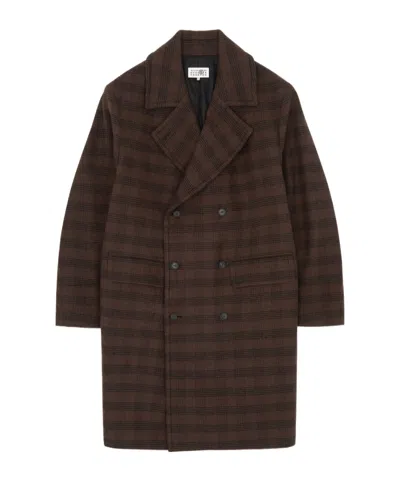 Mm6 Maison Margiela Checked Coat In Brown