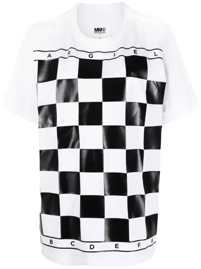 Mm6 Maison Margiela Checkerboard Print T-shirt In White