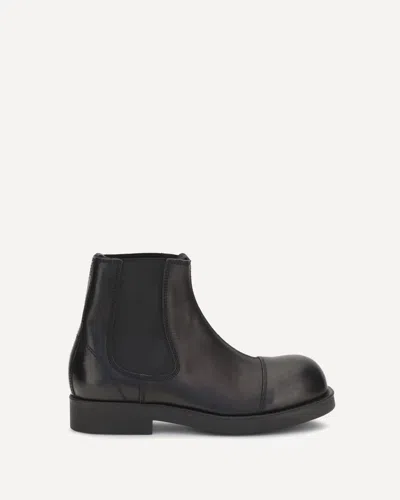 Mm6 Maison Margiela Leather Ankle Boots Elastic Panels Pull Tabs In Black
