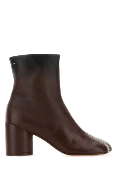 Mm6 Maison Margiela Chocolate Leather Ankle Boots In Burgundy