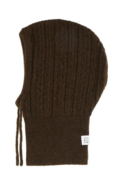 Mm6 Maison Margiela Chocolate Stretch Wool Blend Balaclava In Brown