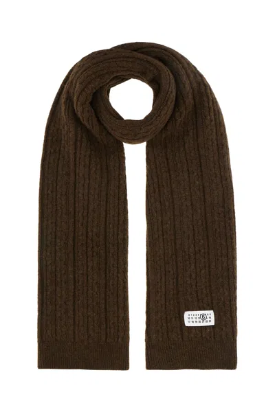 Mm6 Maison Margiela Chocolate Stretch Wool Blend Scarf In Brown