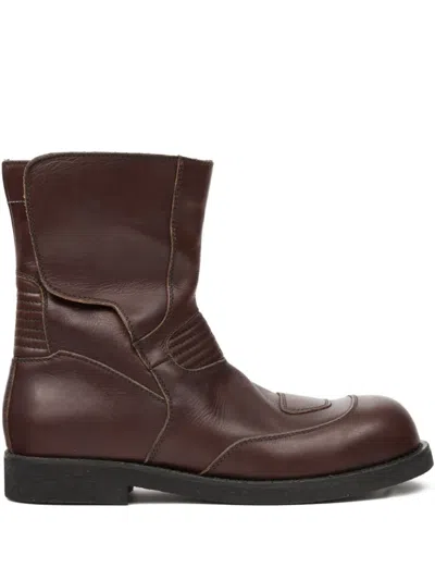 Mm6 Maison Margiela Chunky-heeled Leather Ankle Boots In Brown