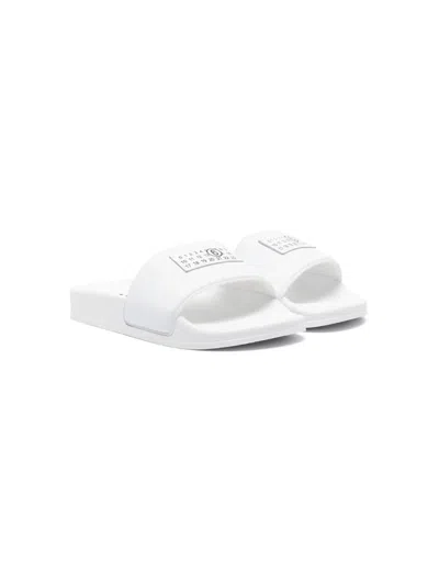 Mm6 Maison Margiela Kids' 数字logo平底拖鞋 In White