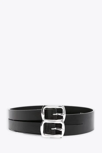 Mm6 Maison Margiela Cintura Black Leather Belt With Double Buckle In Nero