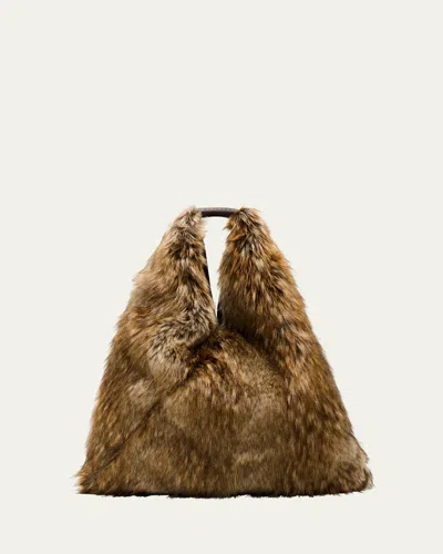 Mm6 Maison Margiela Classic Japanese Faux Fur Shoulder Bag In Whey/tobacco Brown