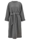 Mm6 Maison Margiela Felted-finish Belted Midi Dress In Gray