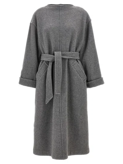 Mm6 Maison Margiela Felted-finish Belted Midi Dress In Grey