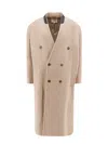 Mm6 Maison Margiela Numbers-appliqué Double-breasted Coat In Beige