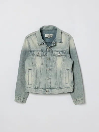 Mm6 Maison Margiela Shed-effect Cotton Denim Jacket Kids In Blue