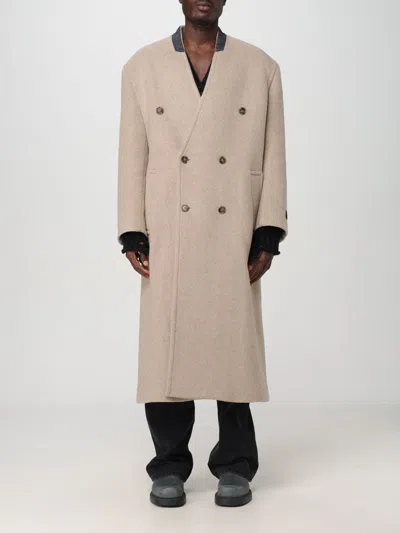 Mm6 Maison Margiela Numbers-appliqué Double-breasted Coat In Beige