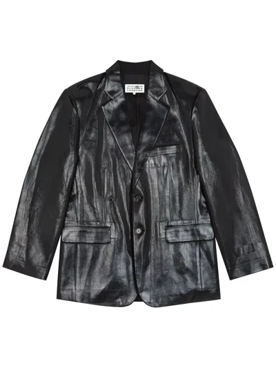 Mm6 Maison Margiela Coated Single-breasted Blazer In Black