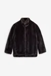 Mm6 Maison Margiela Plush Black Faux Fur Jacket With High Collar And Relaxed Fit In Black