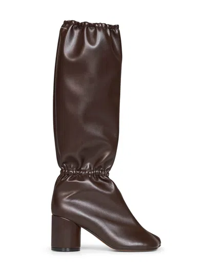 Mm6 Maison Margiela Coffee Bean Anatomic Stretch Knee-high Boots In Brown